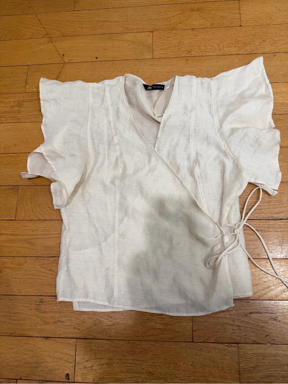 Zara beige linen Wrap Top